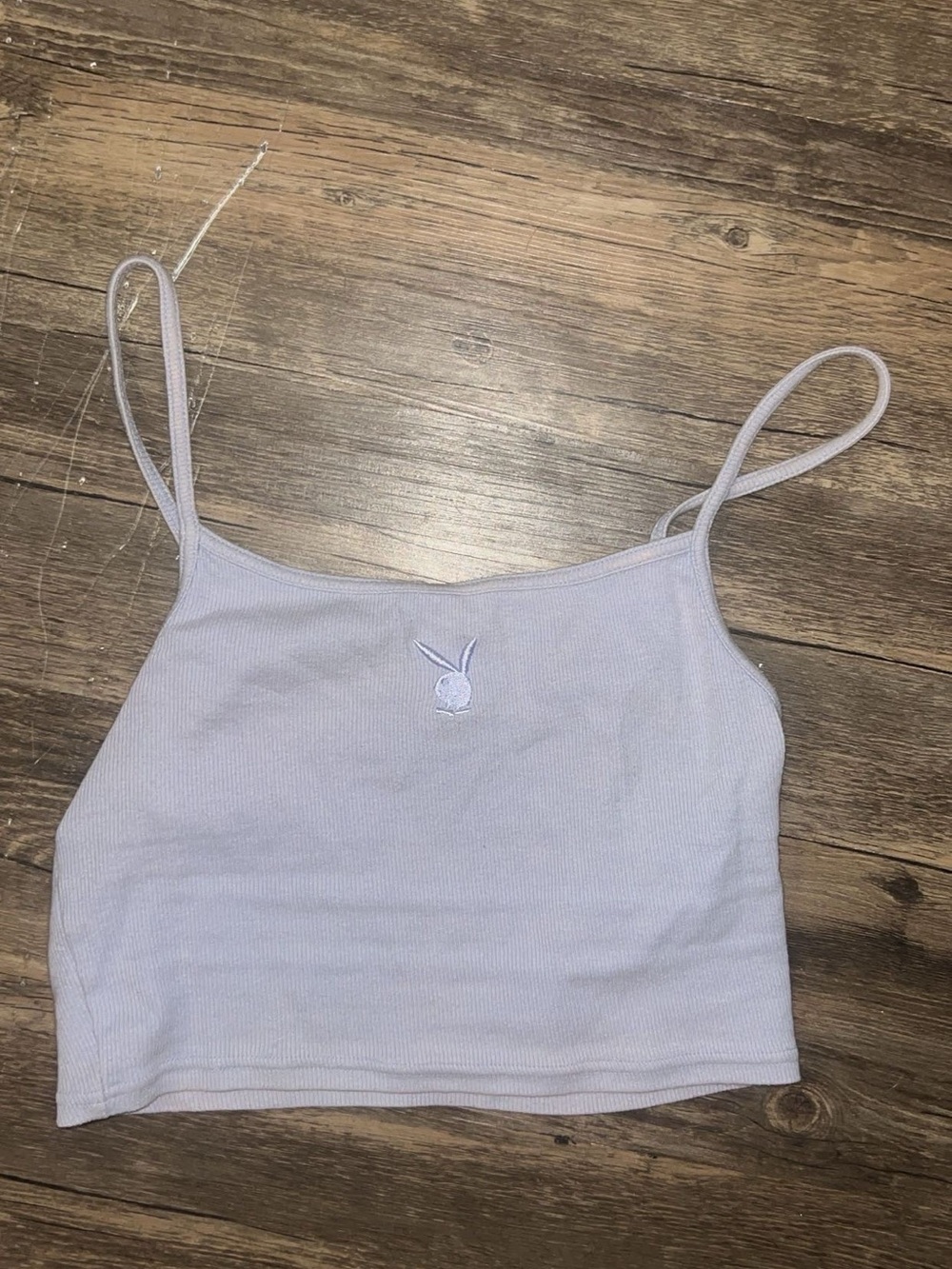 PLAYBOY Light Lavender Ribbed Cropped Cami with Bunny Logo